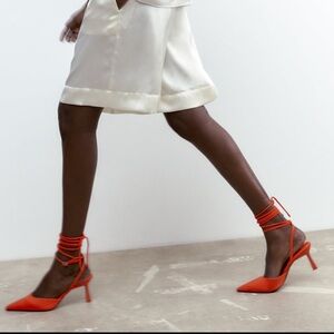 Zara Red-Orange Slingback Heels